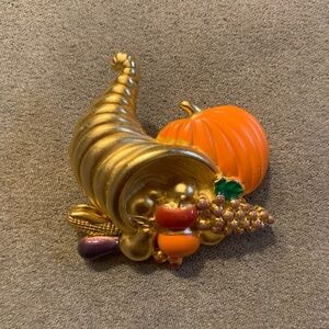 Vintage Gold and Orange Cornucopia Brooch